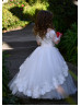 Off Shoulder Beaded Ivory Lace Tulle Stunning Flower Girl Dress